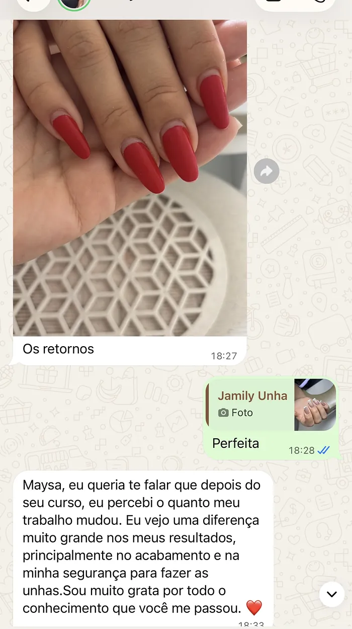 Print da conversa de WhatsApp em que a Jamily agradece a Maysa