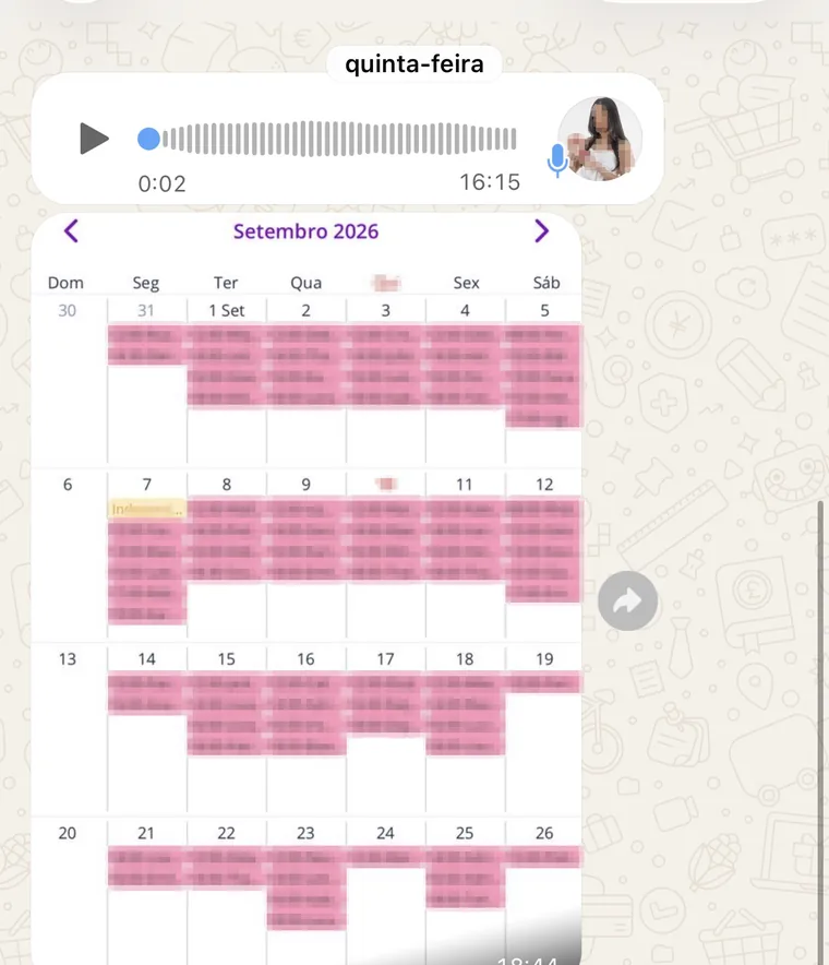 Agenda de setembro da Stefany com os horários preenchidos